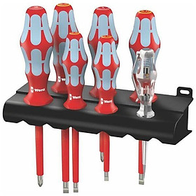 BỘ TUA VÍT 6 CÂY THÉP KHÔNG RỈ CÁCH ĐIỆN 1000V WERA 3160 i/7 KÈM TUA VÍT THỬ ĐIỆN VÀ GIÁ ĐỠ 05022728001 L60020 1798