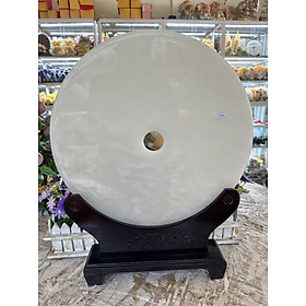Mua Đồng tiền  đồng điếu may mắn phong thủy chiêu nạp tài lộc đá bạch ngọc - Đường kính 40cm