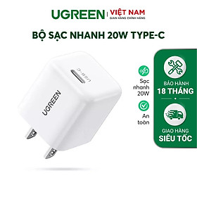 Củ sạc nhanh 20W UGREEN 10219 Cổng sạc nhanh PD 3.0, QC 4.0 Thiết kế nhỏ gọn, chân cắm US- Hàng chính hãng