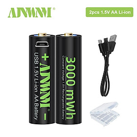 AJNWNM 1.5V USB AA Có Thể Sạc Lại Pin 3000mWh 1.5v Lithium Pin AA cho đồ chơi điều khiển từ xa máy ảnh đèn pin với USB C Màu sắc: 2 pin aa