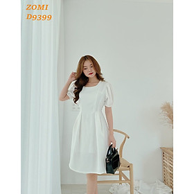 Đầm xòe nữ đẹp thời trang dự tiệc tay phồng cột nơ hiện đại hàng Việt Nam thiết kế cao cấp D9399