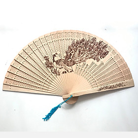 Quạt gỗ thơm họa tiết phong cách cổ quạt trúc xếp cầm tay phong cách Trung Quốc in hoa trang trí
