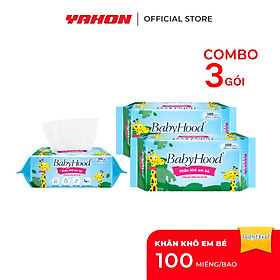 Combo Khăn Giấy Khô Em Bé BABYHOOD 100 Miếng/Bao