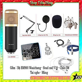 Mua BỘ MIC THU ÂM BM900 SOUND CARD V10 CHÂN ĐẾ MÀNG LỌC TẶNG TAI NGHE đã kèm livestream