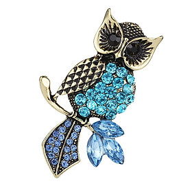 Blue Rhinestone Horned Owl Bird Brooch Pin Wedding Party Jewelry Brooch