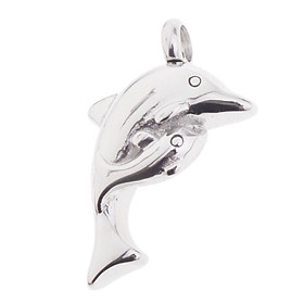 Dolphin Mom and Baby Stainless Steel Cremation Urn Pendant Perfume Bottle
