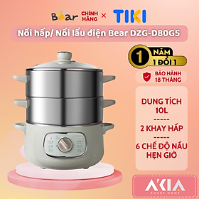 Nồi hấp / Nồi lẩu điện đa năng Bear DZG-D80G5, dung tích 10L, kèm 2 khay hấp, 6 chế độ nấu ăn, hẹn giờ 60 phút - HÀNG CHÍNH HÃNG