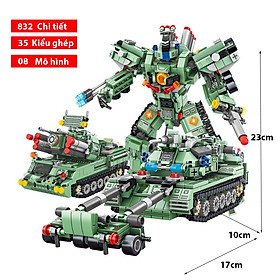 Hình ảnh Đồ chơi lắp ráp cho bé trai Robot và Xe Tank 8 trong 1 với 832 chi tiết có thể ráp thành 25 kiểu khác nhau Mã 633029