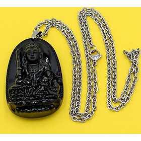 Vòng cổ Văn Thù Bồ Tát 5 cm đá thạch anh đen DITTEN3 - Phật bản mệnh cho người tuổi Mão