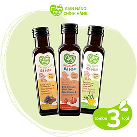 Combo 3 dầu ăn dặm bổ não Mămmy, dầu cá hồi, dầu hạt lanh, dầu Olive bổ sung DHA, Omega-3 cho bé từ 6 tháng, chai 100ml