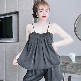 set đồ bộ ngủ nữ đùi hai dây mặc nhà, bộ ngủ satin cao cấp sang chảnh