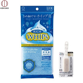 Combo Khăn tắm kỳ lưng Nhật Bản Whip's Kokubo + Bàn chà gót chân Ag+ Jabu Made in Japan