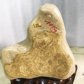 Cây đá, trụ đá màu vàng vân nặng 12 kg cao 42 cm cho người mệnh Kim và Thổ đá tự nhiên chân đế gỗ rừng damenhkim