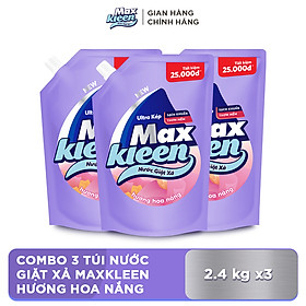 Combo 3 Túi Nước Giặt Xả Maxkleen Hương Hoa Nắng 2.4kg túi