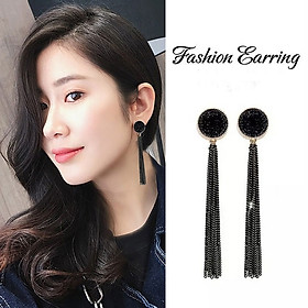 Bông Tai Mỹ Ký Tròn Đá Đen 8 Dây Tua 60 Số 1, Thiết Kế Đẹp, Thời Trang, Phụ Kiện Tạo Điểm Nhấn Trong Các Sự Kiện, Chất Liệu Sang Trọng, Sợi Hợp Kim Phủ Nhũ Màu Vàng, Dễ Kết Hợp Trang Phục Và Phụ Kiện Khác