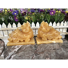 Mua Cặp Tỳ Hưu phong thủy đá ngọc hoàng long có đế - Dài 13 cm