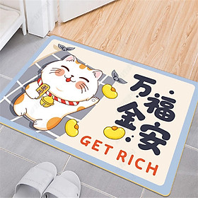 Mua Thảm Nhà Bếp Mèo Thần Tài Vẫy Tay Maneki Neko Lau Chùi Chân Chống Trơn Trượt 40x60cm Trang Trí Nhà Cửa Tông Màu Trang Nhã