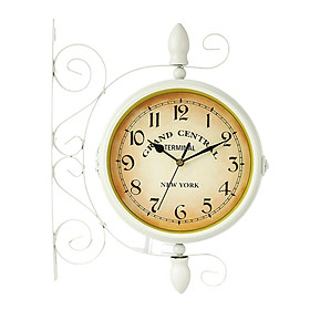 Double Sided Hanging Clock Retro Style Station Clock Wall Mute Clock White