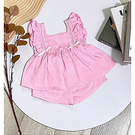 Đồ bộ bé gái, Bộ quần áo mùa hè cho bé gái tay cánh tiên dễ thương từ 18-35kg chất đũi mềm mịn mát