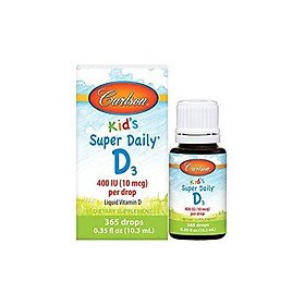 Carlson - Kid's Super Daily D3, Vitamin D Drops for Kids, 400 IU (10 mcg) per Drop, 1-Year Supply, Heart & Immune Health, Vegetarian, Liquid Vitamin D Drops, Unflavored, 365 Drops