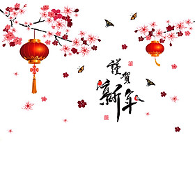 Mua Decal Cành Đào Hồng Và Lồng Đèn Đỏ Lala Shop DC1879 (120 x 100 cm)