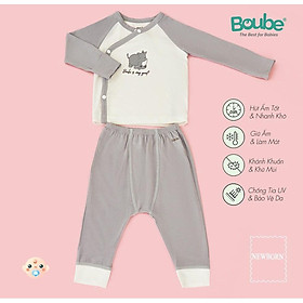 Bộ quần áo dài tay cúc bấm chéo phối màu cho em bé sơ sinh Boube