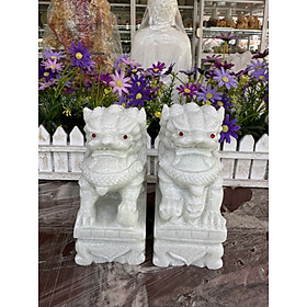 Cặp tượng Kỳ Lân phong thủy đá trắng xanh - Cao 15 cm