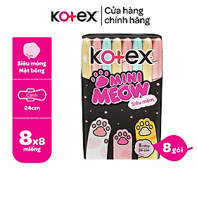 Combo 8 gói Băng vệ sinh Kotex MiniMeow Siêu mềm siêu mỏng cánh 8 miếng