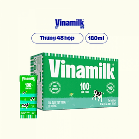 THÙNG 48 HỘP SỮA TƯƠI TIỆT TRÙNG VINAMILK 100% CÓ ĐƯỜNG 180ML