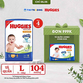 Tã quần Huggies Skin Care Mega Jumbo L100+4 miếng với tràm trà dịu da