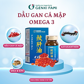 Hình ảnh Dầu Gan Cá Mập Omega 3 Astaxanthin Genki Fami Nhật Bản, Bổ Mắt, Bổ Não Tốt Cho Tim Mạch Hộp 90 viên