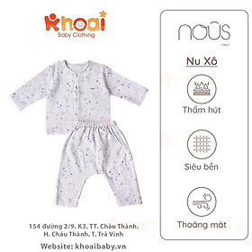 Bộ cài thẳng dài Nous xanh hình ong nhí và lá - Chất liệu Nu Xô 100% cotton thiên nhiên