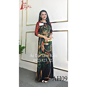 Áo dài Đông Hưng gân chìm in vòng tròn hoa lá cành AH09