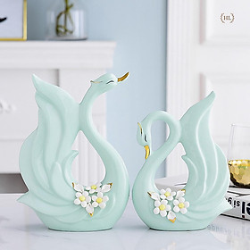 Mua Thiên nga sứ phong thủy | Quà tặng cặp thiên nga phong thủy sứ xương cao cấp hàng thủ công viền vàng Decor 2022