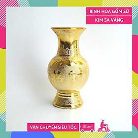 Mua Bình hoa thờ cúng kim sa vàng gốm sứ đặt bàn thờ - Cao 18cm