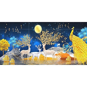 Mua TRANH THÊU KÍN PHONG CẢNH HƯƠU NAI TÀI LỘC E116 (100X55) EDB116 (150X70)- TRANH CHƯA THÊU
