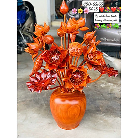 Mua 1 bình hoa sen 21 cành  trang trí phòng khách  phòng thờ bằng gỗ hương đỏ tự nhiên