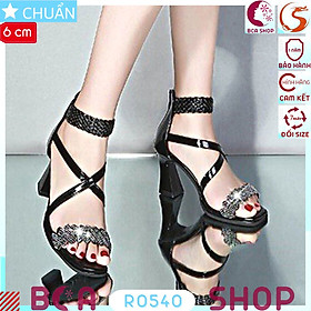 Giày công chúa 6 phân RO540 ROSATA tại BCASHOP hở mũi, quai ngang lấp lánh, quai ôm cổ chân và dây kéo phía sau