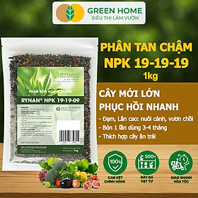 Phân Tan Chậm GreenHome, Rynan NPK 19-19-09, Túi 1kg, Giúp Cây Ăn Trái Phát Triển Mạnh, Chất Lượng