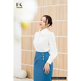 Áo Sơ Mi Nữ Cổ Tròn Đính Hoa Điệu Đà NK FASHION Kiểu Dáng Thanh Lịch, Chất Liệu Mềm Mịn Tôn Dáng NKSM2211001