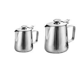 2pcs Stainless Coffee Pitcher Milk Frothing Jug Kitchen Craft DIY with Lid