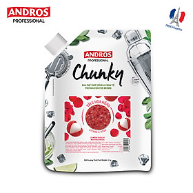 Chunky Vải & Hoa hồng Andros - Nguyên liệu pha chế - Mứt trái cây - Túi 1kg