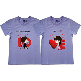 Áo Thun Đôi Họa Tiết Will You Marry Me? Màu Tím