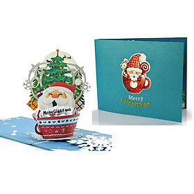 X24 -  THIỆP NOEL 3D ÔNG GIÀ NOEL TRONG TÁCH – MERRY CHRISTMAS 
