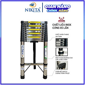 Thang nhôm INOX rút đơn xếp gọn 2,6m - 5.9m gấp gọn Nhập Khẩu NIKITA - chịu lực tới 150kg