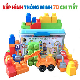 Bộ Xếp Hình Lắp Ghép Thông Minh VIJAGO 70 Chi Tiết Hàng Việt Nam Kèm Xe Ủi Và Hộp Đựng Đẹp TIện Lợi Kích Thước 30x21x20 cm Cho Trẻ Từ 18 Tháng Tuổi