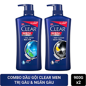 Combo 02 Dầu Gội Clear Men Hỗ Trợ Trị Gàu Và Ngăn Gàu(900g)