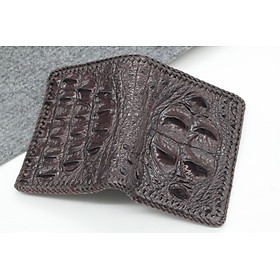 Ví  Da Cá Sấu Lớn Đan Viền Đứng Hai Mặt Đan Viền Songhan Leather WL099.Bóp Da Nam Đan Viền Thủ Công Khâu Tay.Bảo Hành 12 Tháng