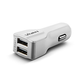 Tẩu sạc ô tô - xe hơi 2 cổng USB Vivan mạch PCBA | Cho thiết bị di động/điện thoại iOS/Apple (iPhone/iPad), Android (Samsung, Xiaomi, Oppo, Huawei) | Màu Đen/Trắng - Hàng Chính Hãng