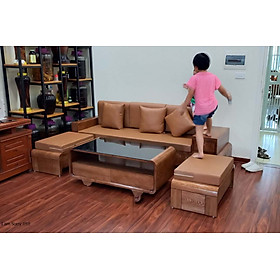 Bộ bàn ghế phòng khách, sofa 4 món gỗ sồi chân cuốn G02- Đồ Gỗ Mạnh Hùng